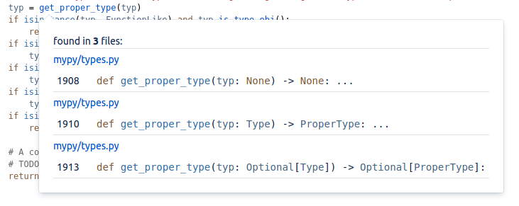 Code navigation dialog